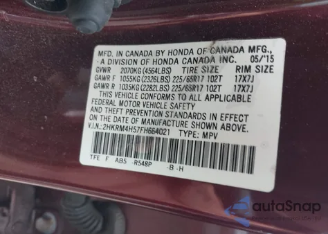 2015 Honda Cr-V Ex z USA, uszkodzony, nr VIN 2HKRM4H57FH664021